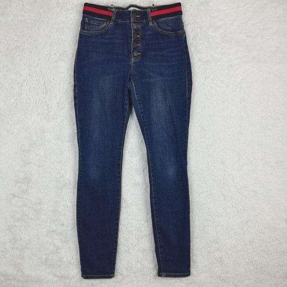 Cabi Womens Jeans Skinny Button Fly Blue Denim Elastic Waist Stretch Dark Wash 6 - Picture 1 of 12